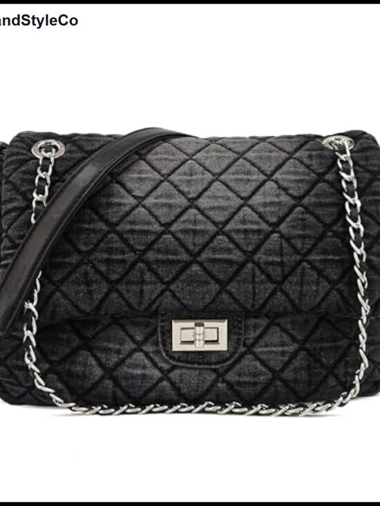 Handbags - Vintage Washed Quilted Denim Hobo Bag Chain Strap Shoulder Purse